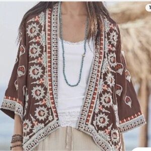 Tolani Brown kimono with Intricate Patterns